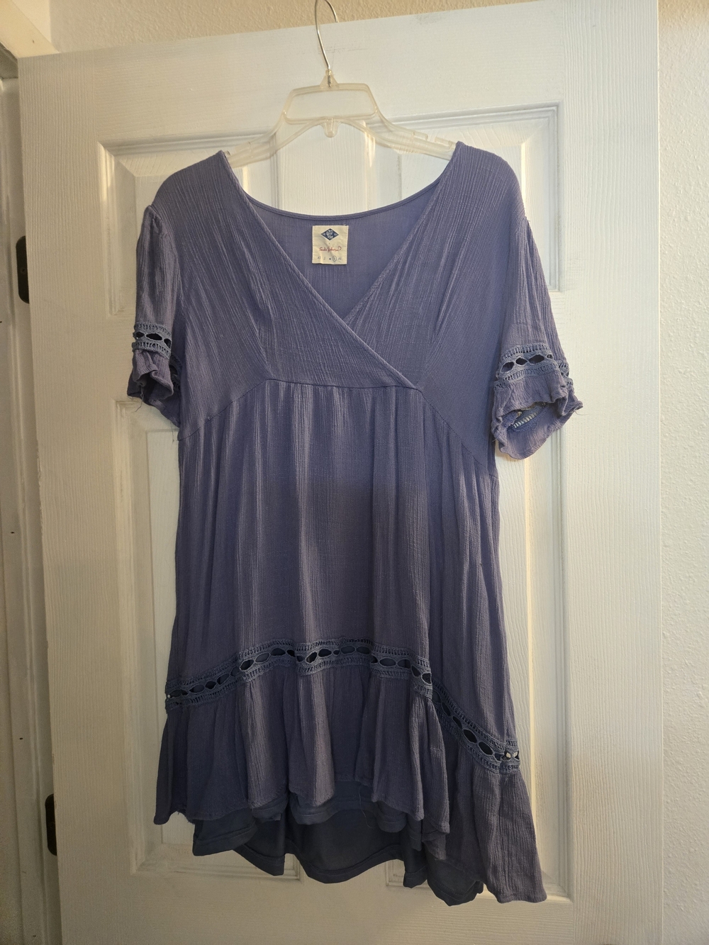 Boho Lavender V-Neck Mini Dress with Crochet Trim